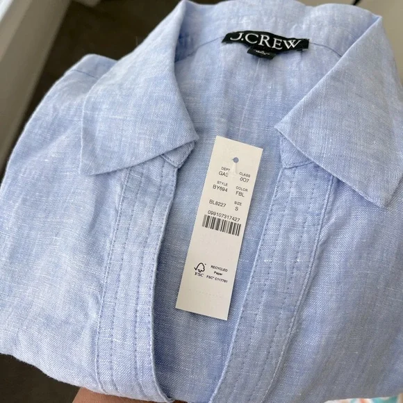 NWT J.Crew Genevieve linen popover French blue - Picture 3 of 5